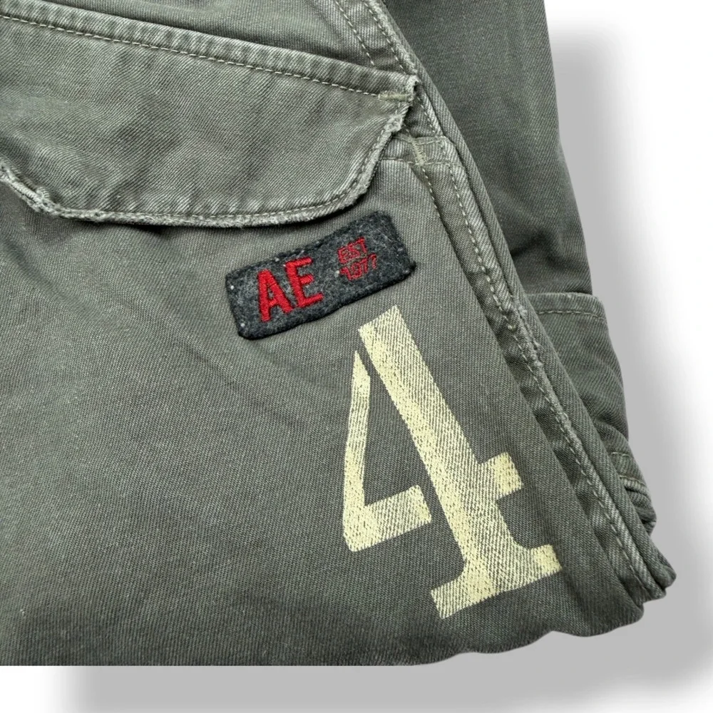 American‎ Eagle Mens Cargo Pants 36x33 Olive Green Distressed Military Cotton